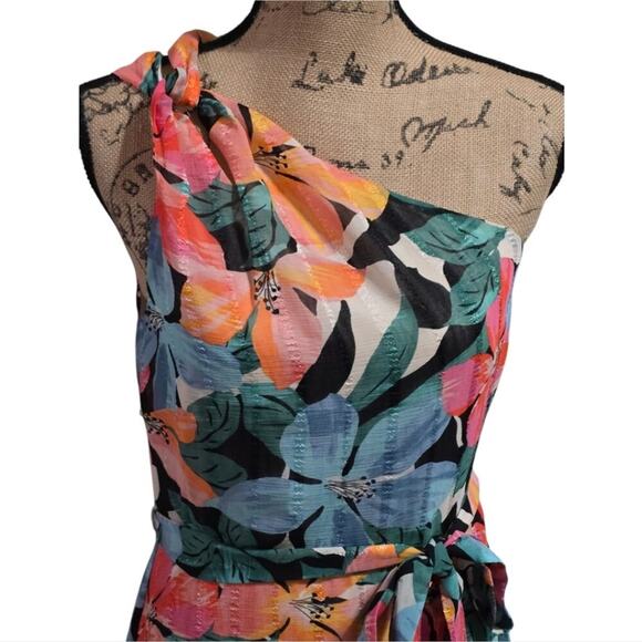 Maggy‎ London Floral Tropical Belted One-Shoulder Maxi Dress Size 6 New - Picture 4 of 13